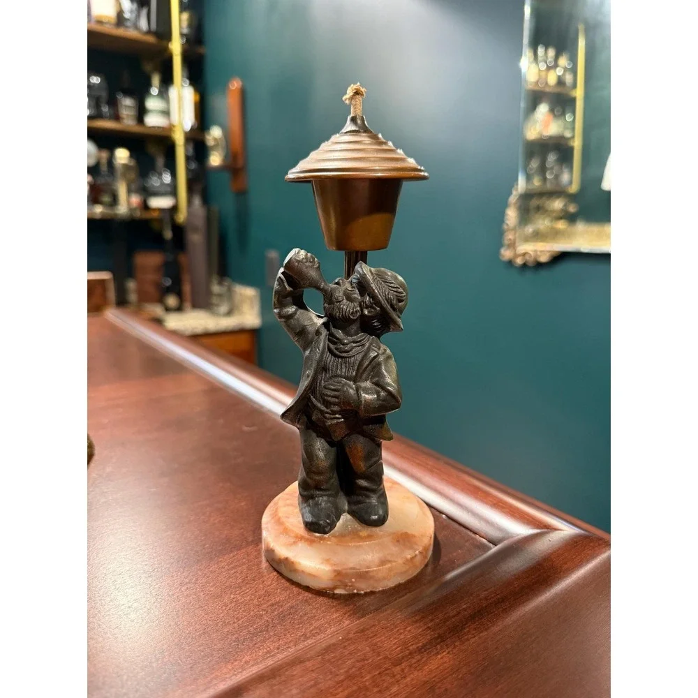 Vintage‎ 1940s Figural Oil Lamp | Drinking Man on Onyx Base | Brass Reservoir